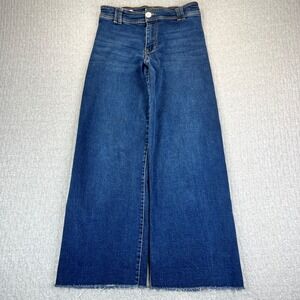 ZARA baggy Wide Leg Jeans Girls 13/14 women 26X27 high-rise Dark Wash Frayed Hem